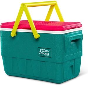 Igloo Teal Cooler with Pink Lid and Yellow Handle